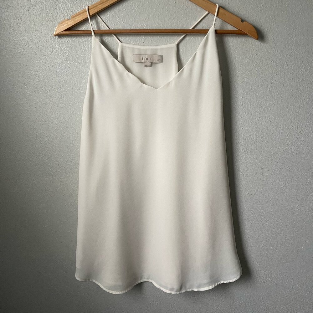 LOFT Women's Scallop V-Neck Strappy Blouse